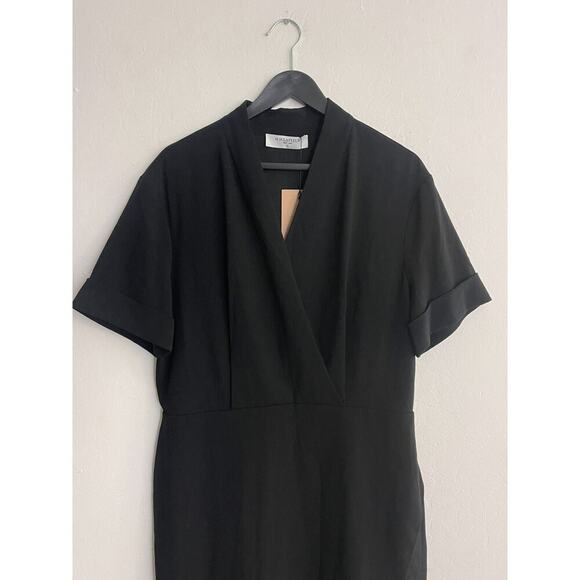 MM Lafleur 14 Dress Black Tory Knee Length Wrap Style Short Sleeve Sheath NEW - Picture 7 of 15